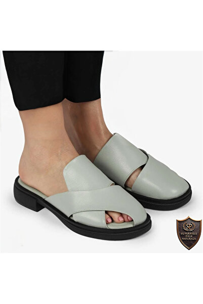 ANGEL BLUE women's genuine leather slippers with light sole |KADRANO|