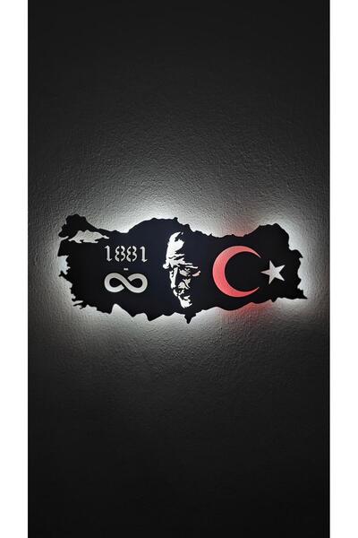 1881–∞ Atatürk Temalı Türkiye Haritası LED Işıklı Tablo – El Yapımı Lazer Kesim Dekoratif Hediye