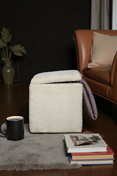 woody maison KARE SANDIK Puf – Yumuşacık Doku Teddy Kumaş Makyaj Masa Pufu Bench