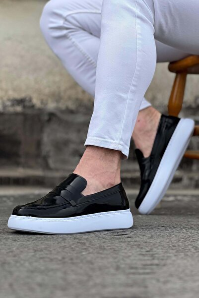 Lucy Shoes Yg161 Men's Casual Laceless Patent Leather Classic Shoes Rbt - Black