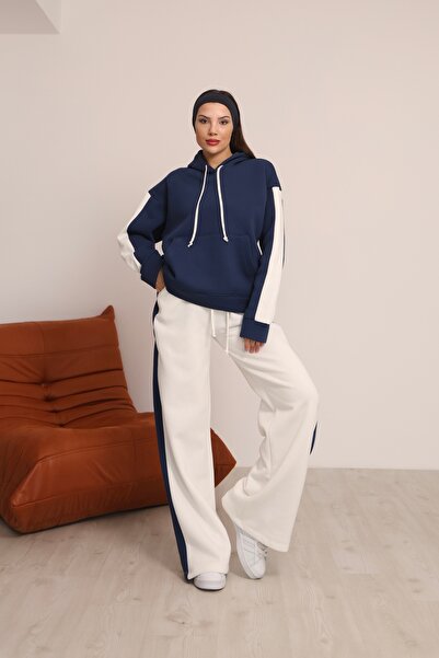 sportiness Paneled Hooded Wide Leg Fleece-Lined Three Thread Tracksuit Set