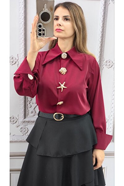 GLAMSI Elegant office shirt with removable brooch and accessorized cuffs