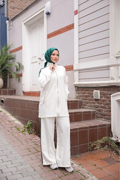 Wovi Women's Hijab Tracksuit Set Double Set with Zipper