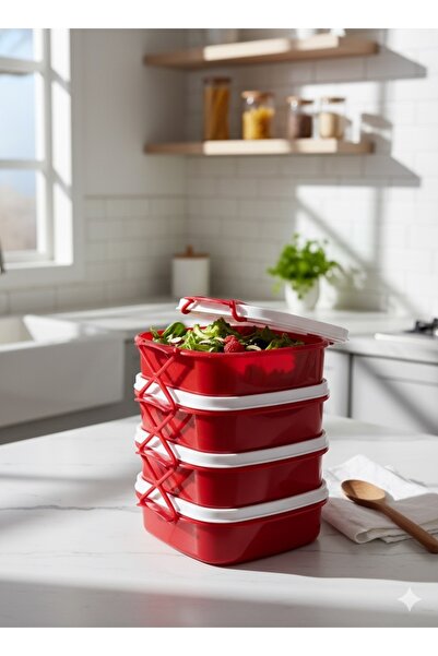 Tetra 4 Katlı Beslenme Kutusu Kilit Mekanizmalı Okul Piknik İşyeri