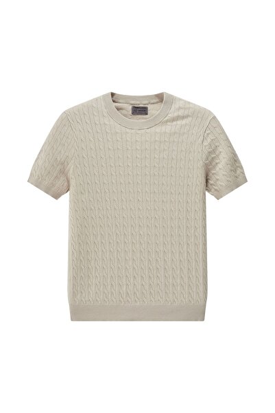 Giordano سترة رجالية محبوكة بكابل بأكمام قصيرة وقصّة عادية