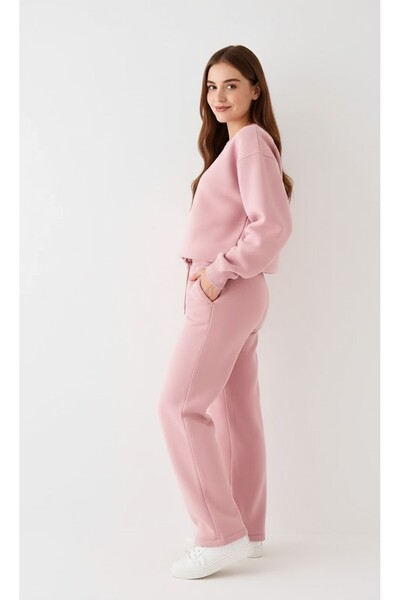 525 Women's Oversized Sweatshirt Pink – Crew Neck, 3 Thread Ş Fleece-Lined Fleece