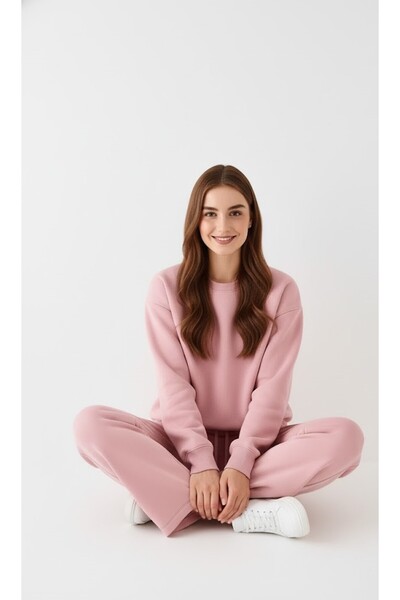 525 Women's Oversized Sweatshirt Pink – Crew Neck, 3 Thread Ş Fleece-Lined Fleece