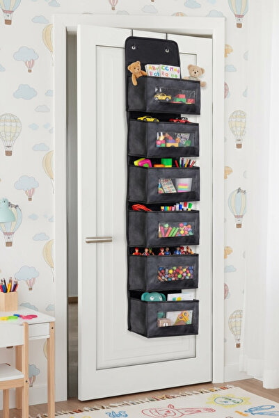 Hesaplı Kasa منظم متعدد الأغراض بـ 6 أقسام خلف الباب - لون أسود