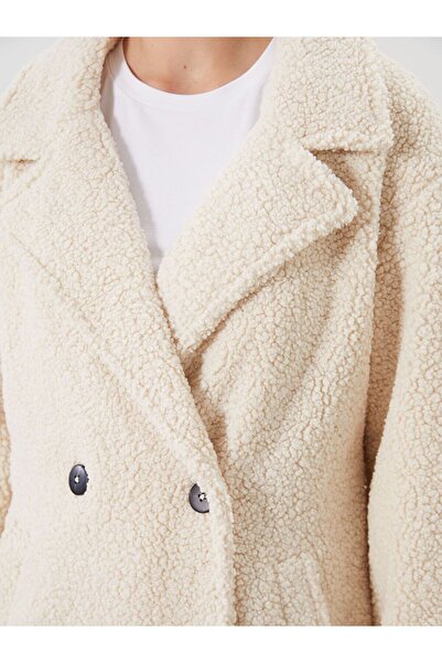 LC Waikiki Lcw Modest Double-Breasted Collared Women's Plush Coat