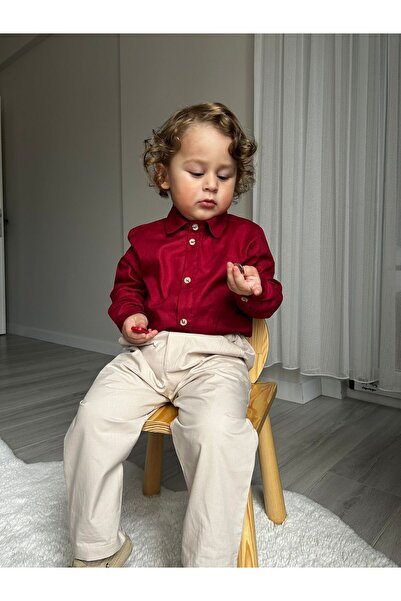 favorimkids Baby Kids Top and Bottom Set of 2 Burgundy Shirt Cream Pants