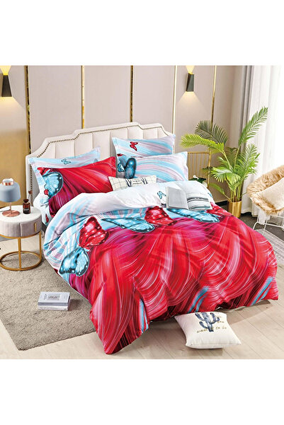 FIONNA.RO Lenjerie De Pat Finet Superior - Rosu Cu Fluturi Albastri