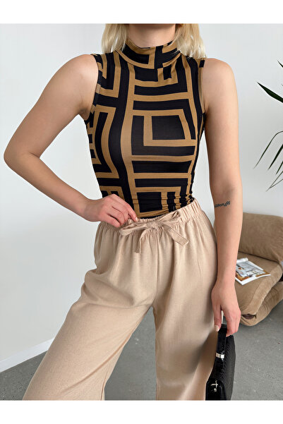 Peraist Bluză din viscoză cu mâneci zero guler ridicat pentru femei