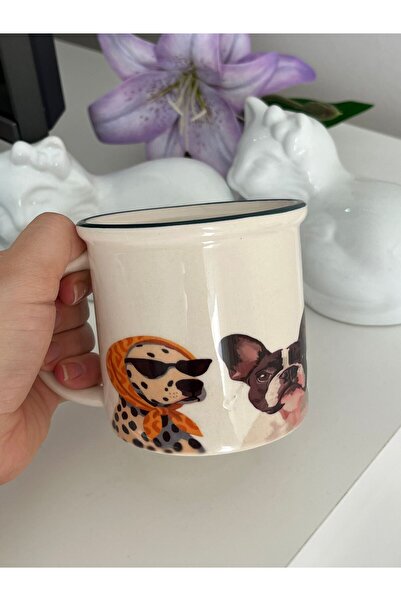 Ceribo Co. Baskılı Porselen Kupa Köpek Temalı Baskılı Çay ve Kahve Kamp Kupası