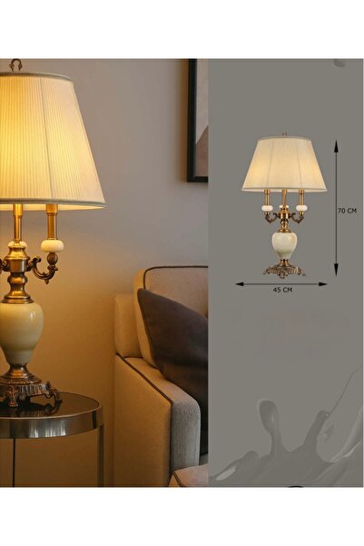 Cristalin Aydınlatma Antique Model Marble Brass Detailed 3-Headed Luxury Model Lampshade