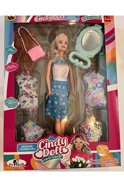 mavi su dünyası Cindy Doll Oyuncak Bebek 4 Yedek Elbiseli 30 Cm Model Bebek M