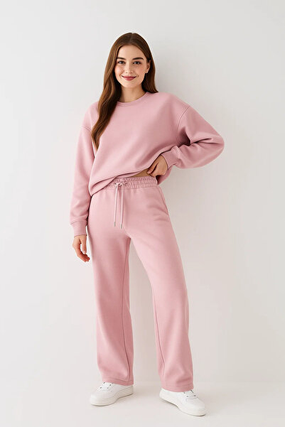 525 Women's Oversized Sweatshirt Pink – Crew Neck, 3 Thread Ş Fleece-Lined Fleece