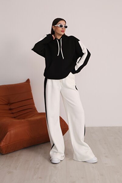 02Lady Fashion cu glugă Set de trening cu cu căptușeală din fleece fire cu picioare largi