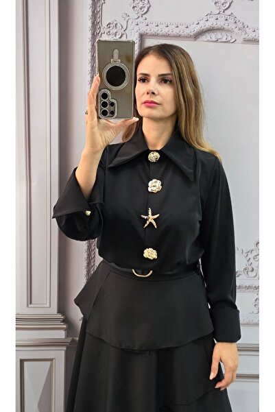 GLAMSI Elegant office shirt with removable brooch and accessorized cuffs