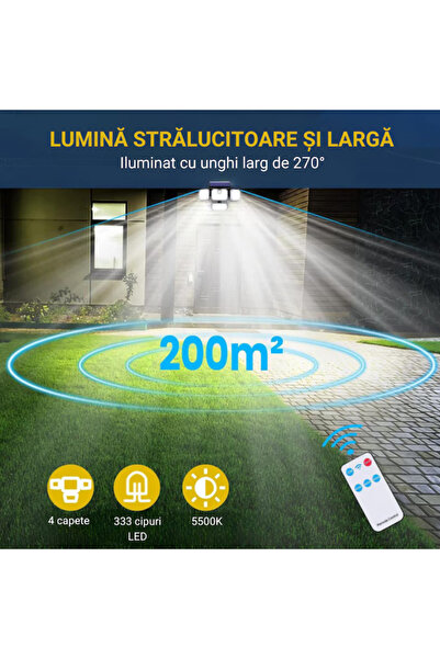 VENTART 100W Outdoor Solar Lamp, with 333 LED, Motion Sensor, Adjustable Arms and Remote Control