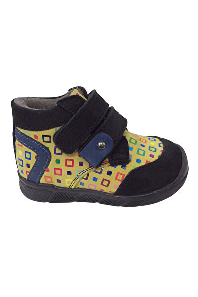 OrtopedikAL Ortopedikal1001 Ridente Black Yellow Print Baby Boy Boots 100% Leather Velcro