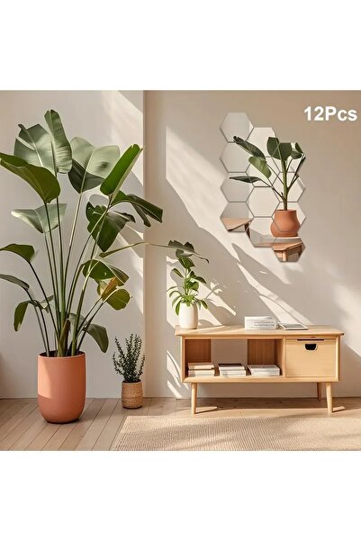 LUXER Set of 12 Luxer Self-Adhesive Acrylic Mirrors, Hexagon XL Model, 18.4×16×9.2 cm, Silver