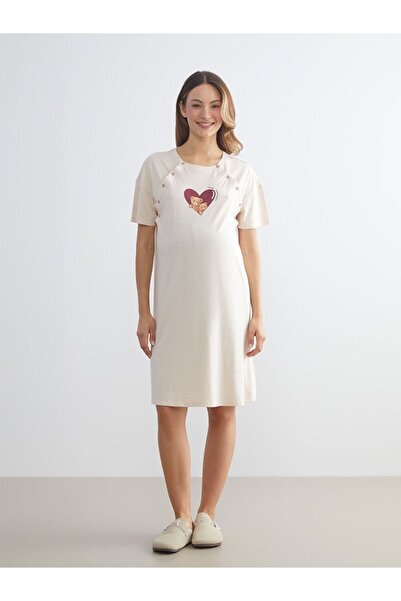 LC Waikiki Lcw Dream Crew Neck Printed Maternity Nightgown