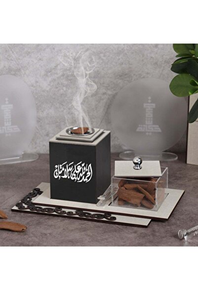 Story of candle مبخرة بعبارة "الحمد لله على سلامتك" مع صندوق بخور و صينية تحم...