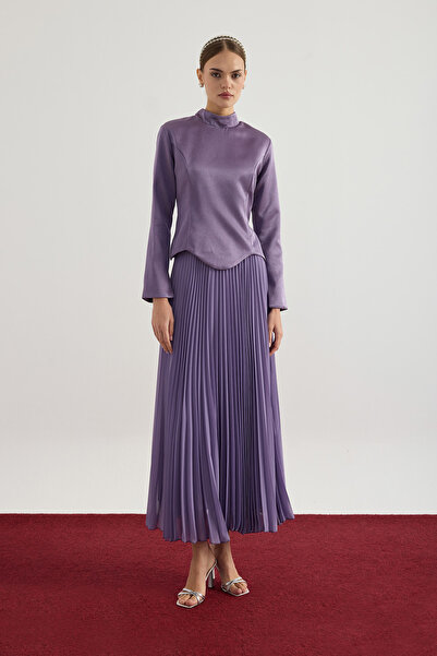 Birgül Bektaş Pearl Satin Blouse Skirt Set