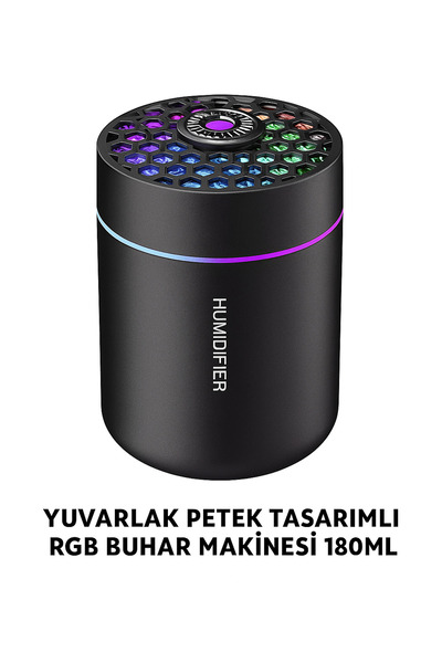 Yenilig Yuvarlak Petek Tasarımlı RGB Buhar Makinesi - Dekoratif Işıklı Oda Nemlendirici