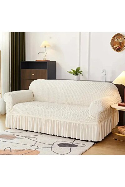 ARİFE HOME Bürümcük Stretch Fabric Sofa Cover, Three-Seater Sofa Cover 1 Piece, Cream Color