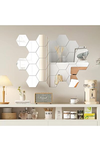 LUXER Set of 24 Luxer Self-Adhesive Acrylic Mirrors, Hexagon XL Model, 18.4×16×9.2 cm, Silver