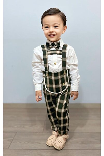 favorimkids Cotton Baby Kids Green Striped Salopet Set 3-Piece Set