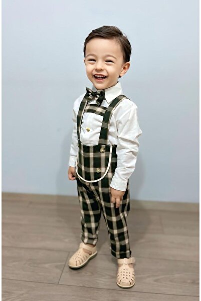 favorimkids Cotton Baby Kids Green Striped Salopet Set 3-Piece Set