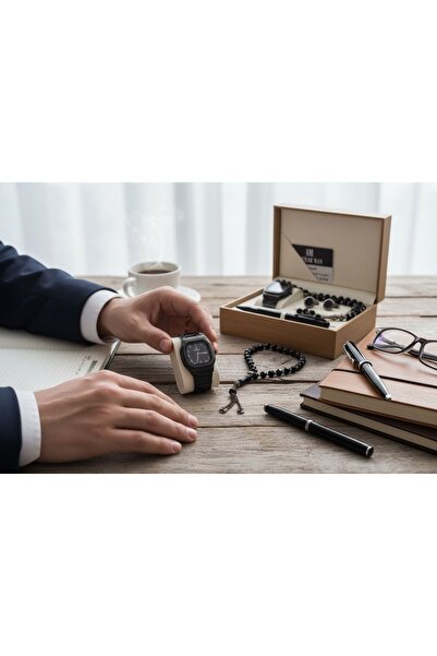 GLAMORA Men's set: waterproof watch with cufflinks, pen, and luxury box