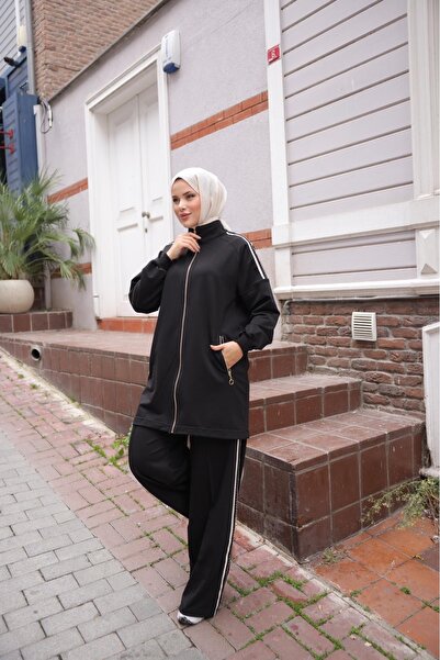 Wovi Women's Hijab Tracksuit Set Double Set with Zipper