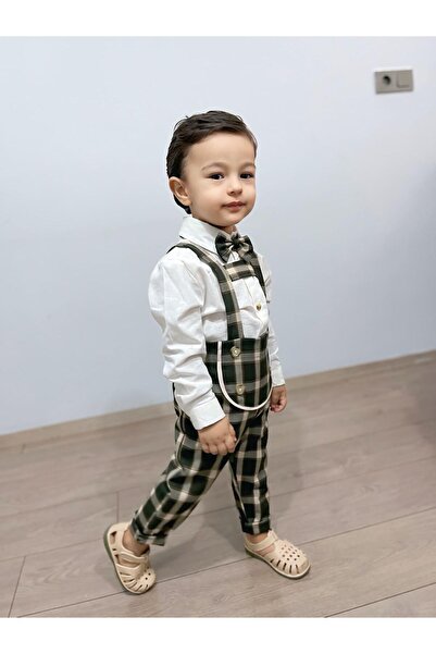 favorimkids Cotton Baby Kids Green Striped Salopet Set 3-Piece Set