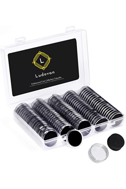 LUDOVAN Set of 100 pieces 30mm coin capsules with protective foam 5 sizes (17/20/25/27/30mm)