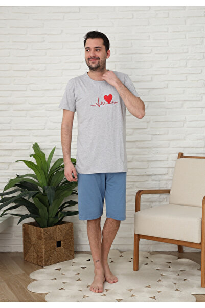 Serena Family pajamas for men, cotton, short sleeves and 3/4 pants, gray color