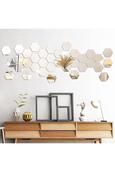 LUXER Set of 36 Luxer Self-Adhesive Acrylic Mirrors, Hexagon L Model, 12.5×11×6.3 cm, Silver