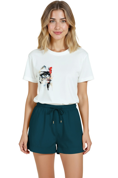 Color Luxe Women's White Relaxed Fit 100% Cotton T-Shirt – Abstract Eye & Scr...