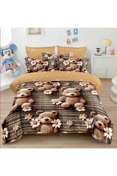 FIONNA.RO Lenjerie De Pat Finet 4 Piese Cu Elastic 5D In Relief - Ursuletii F...