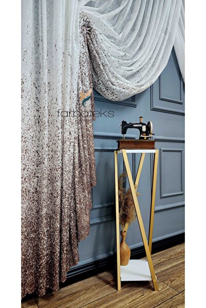 farbateks Кафе с цветен принт, трислоен плисиран тюл