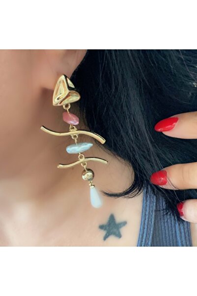 ACAR TAKI أقراط عظمية من سلسلة خاصة موديل ACR7304 مزينة بالأحجار الملونة واللؤلؤ