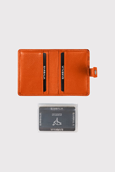 Garbalia Beijing Genuine Leather Unisex Orange Card Holder Wallet with Plenty of Card Holders and External Placket