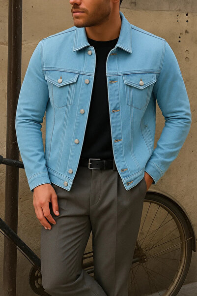 comstar Men's Trend Comfort Casual Slim Fit B.Blue Denim Jacket