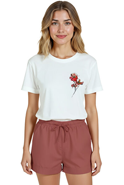 Color Luxe Women's White Relaxed Fit 100% Cotton T-Shirt – Poppy Bouquet Righ...
