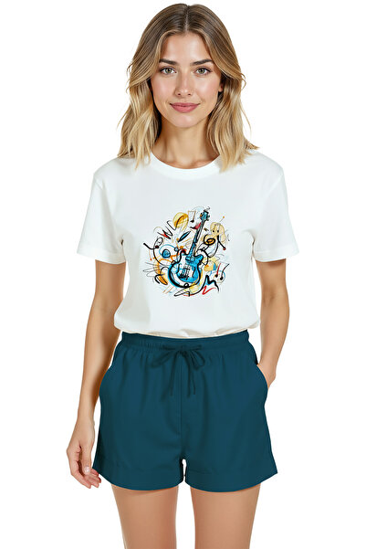 Color Luxe Women's White Relaxed Fit 100% Cotton T-Shirt – Abstract Guitar & ...