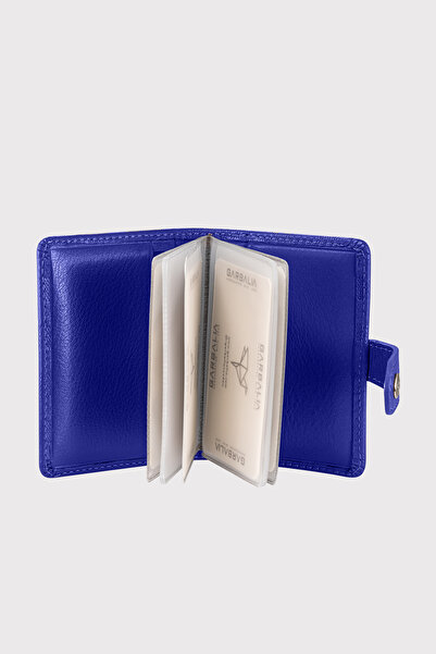 Garbalia Beijing Genuine Leather Unisex Navy Blue Card Holder Wallet with Plenty of Card Holders and External Placket