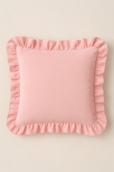 Mirilliahome Pink Raw Linen Ruffled Vintage Throw Pillow Cover 43X43 cm - Pin...