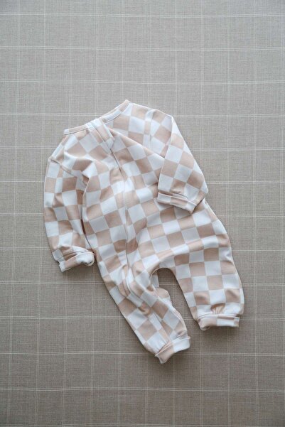 DoDo'S Baby 100% Organic Cotton Latte Checkerboard Pattern Girls-Boys Soft Baby Romper